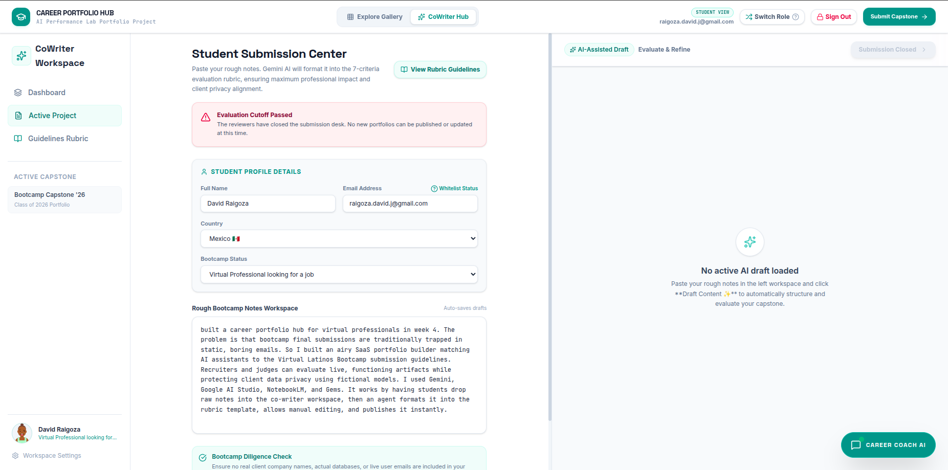 Student Submission Center Workspace